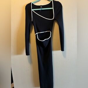 Cutout black and white ribbed bodycon sweater dress
